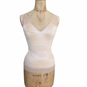 Ruby Ribbon Pin-Up V-Neck Cami Shapewear Pink Lace Trim 360 Degree Stretch 34